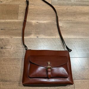 Brown Leather Crossbody Bag with Front Buckle Pocket